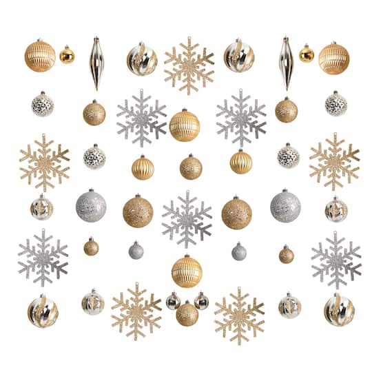 60ct. Holiday Deluxe Shatterproof Christmas Tree Ornament Box Set